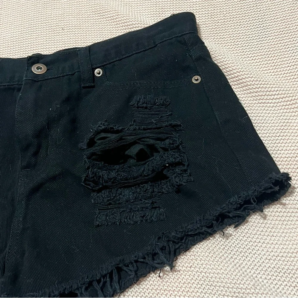 Forever 21 Premium Denim Black Ripped Jean Shorts Jorts Size 28 Grunge Edgy
